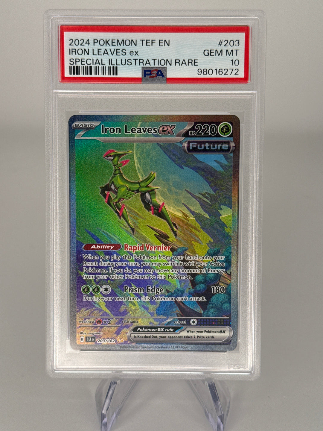 Pokemon TCG 2024 Iron Leaves EX Temporal Forces Special Illustration Rare, 203/162, PSA 10 Gem Mint