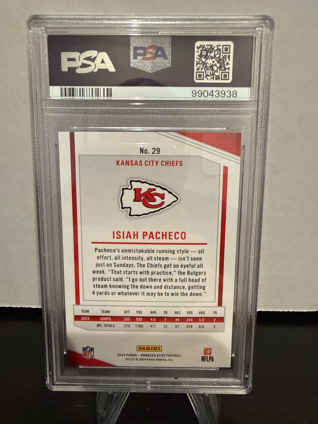 Isiah Pacheco 2024 Panini Donruss Elite Platinum FOTL, 2/3, PSA 10 Gem Mint