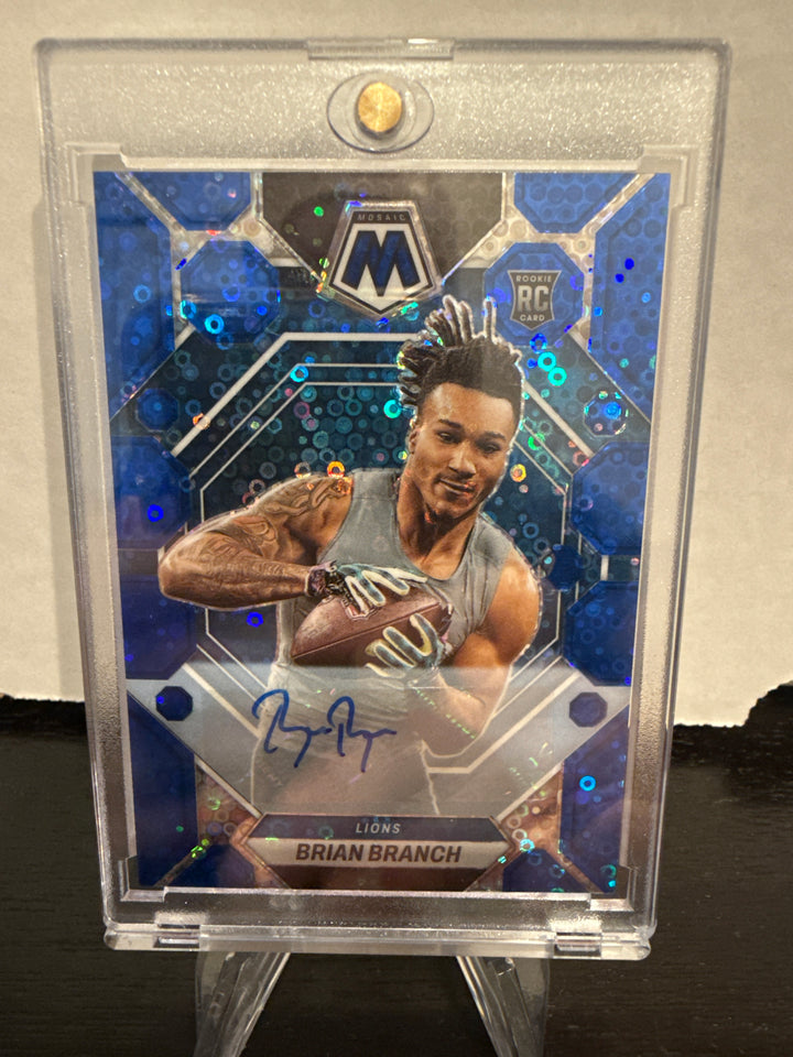 Brian Branch 2023 Panini Mosaic Rookie Auto Blue Disco