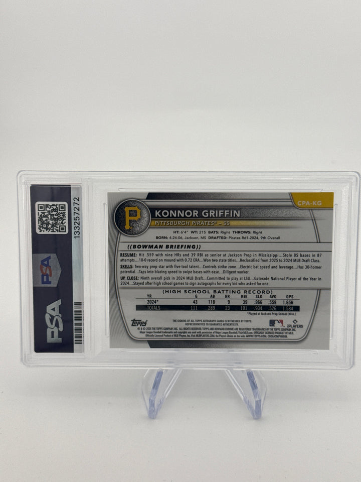 Konnor Griffin 2025 Bowman Chrome Purple Refractor Auto, 086/250, PSA 9 Mint
