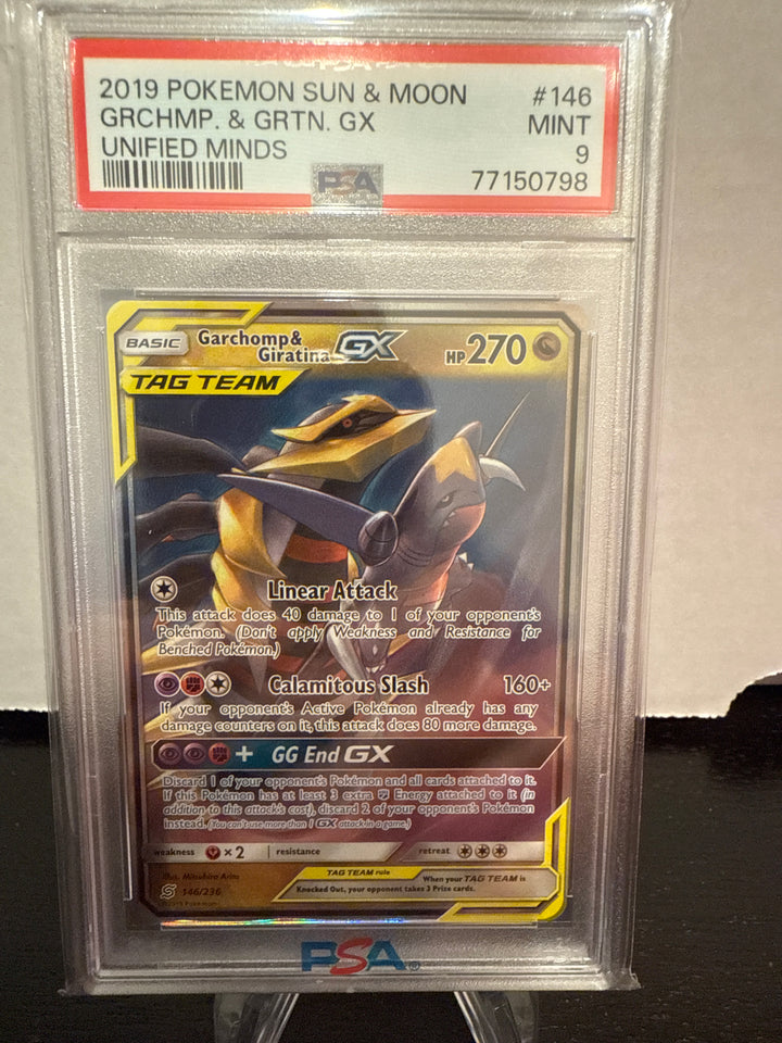 Pokemon TCG 2019 Garchomp & Giratina GX Unified Minds Ultra Rare Full Art Holofoil, 146/236, PSA 9 Mint