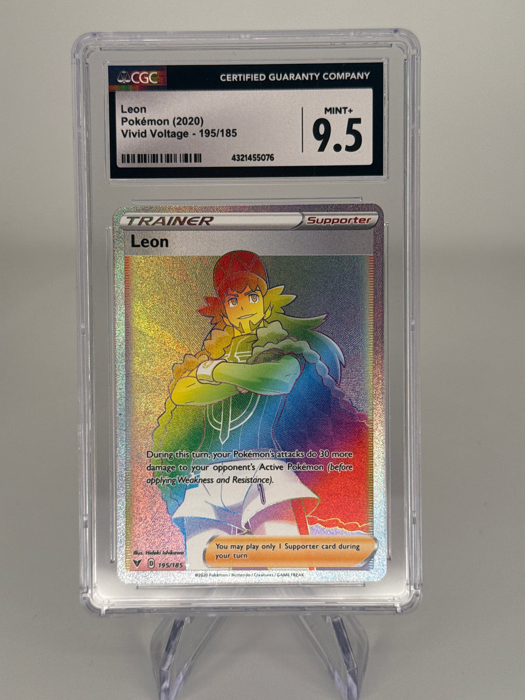 Pokemon TCG 2020 Leon Vivid Voltage Rainbow Rare, 195/185, CGC 9.5 Gem Mint