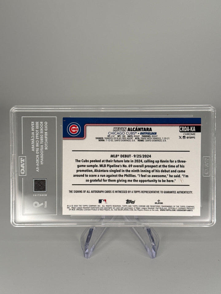 Kevin Alcantara 2025 Topps Chrome Update Gold Refractor Rookie Auto, 30/50, TAG 9 Mint
