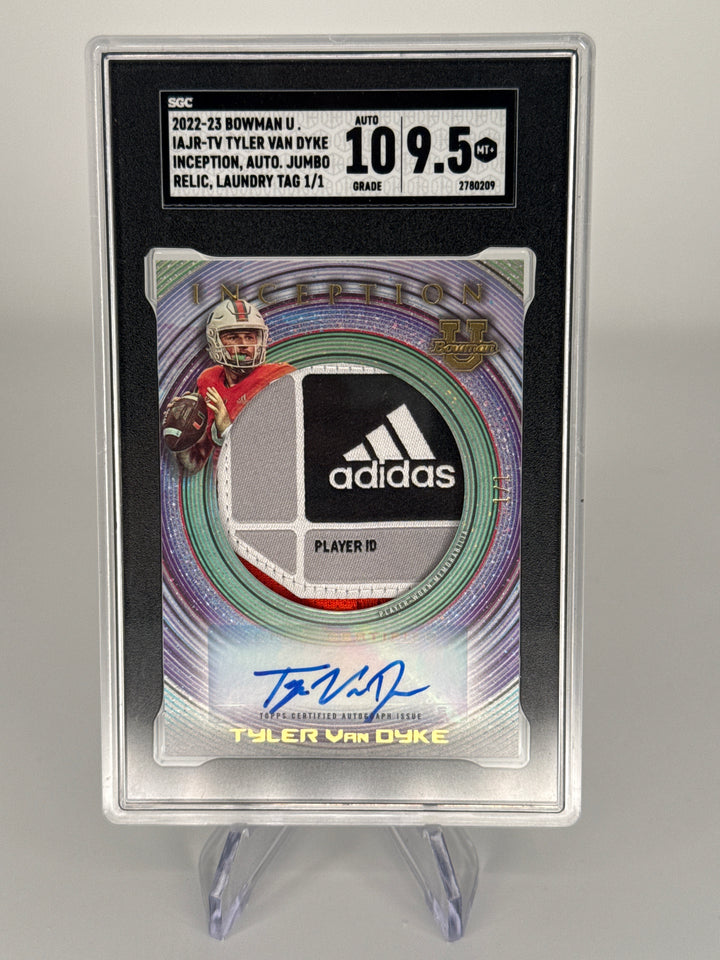 Tyler Van Dyke 2022 Bowman University Inception Laundry Tag 1/1 Auto, SGC 9.5 Gem Mint, SGC 10 Auto