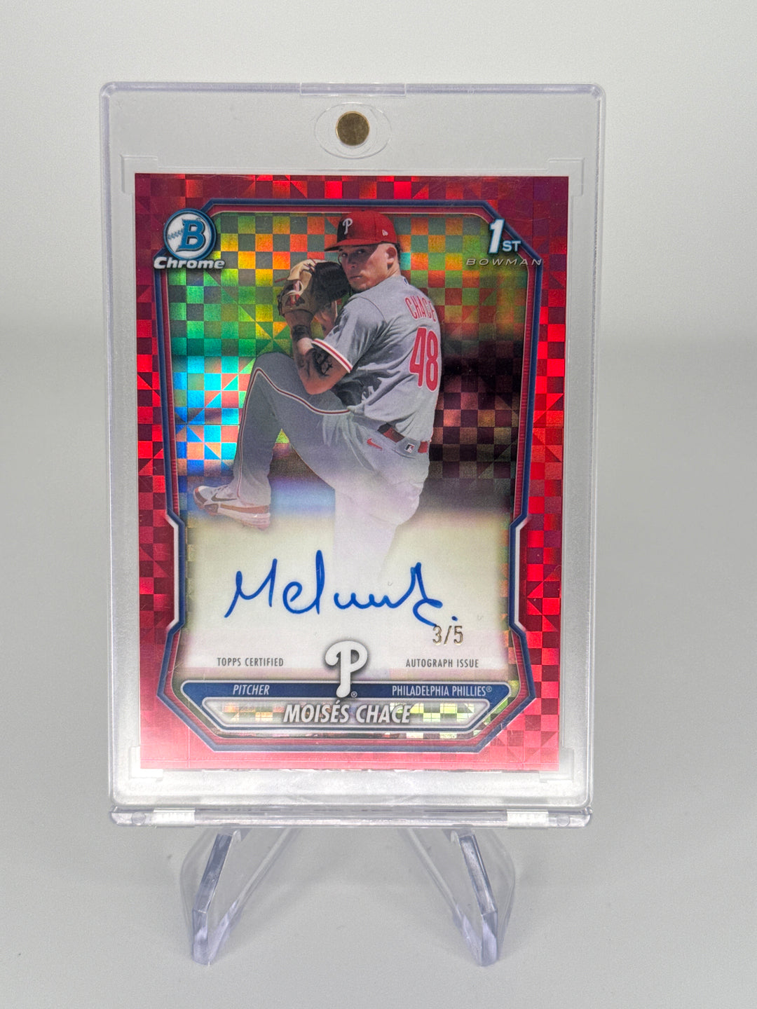 Moises Chace 2026 Bowman Chrome Red XFractor 1st Prospect Auto, 3/5