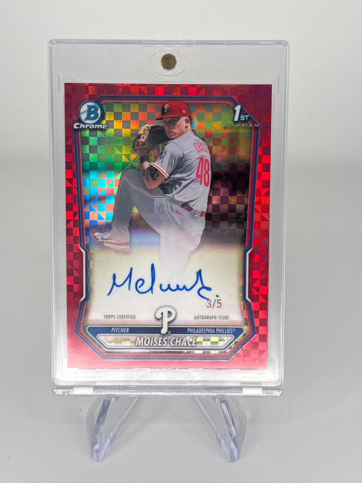 Moises Chace 2026 Bowman Chrome Red XFractor 1st Prospect Auto, 3/5
