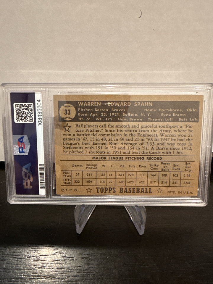 Warren Spahn 1952 Topps Black Back, PSA 2 Good