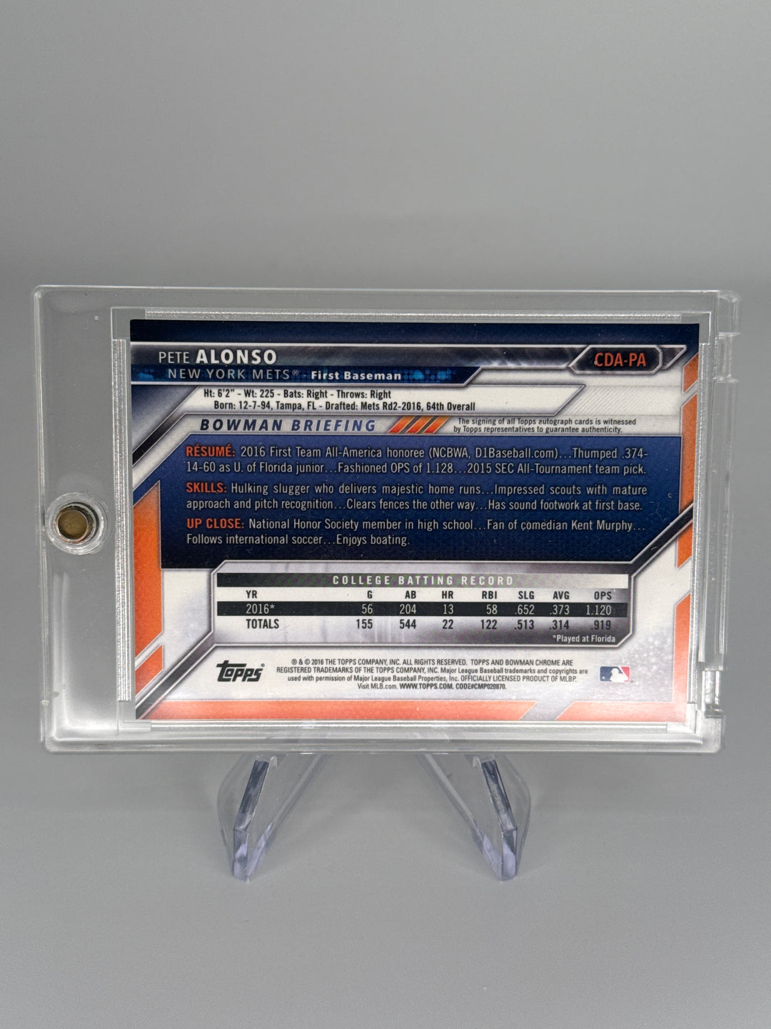 Pete Alonso 2016 Bowman Chrome Draft Picks 1st Bowman Auto