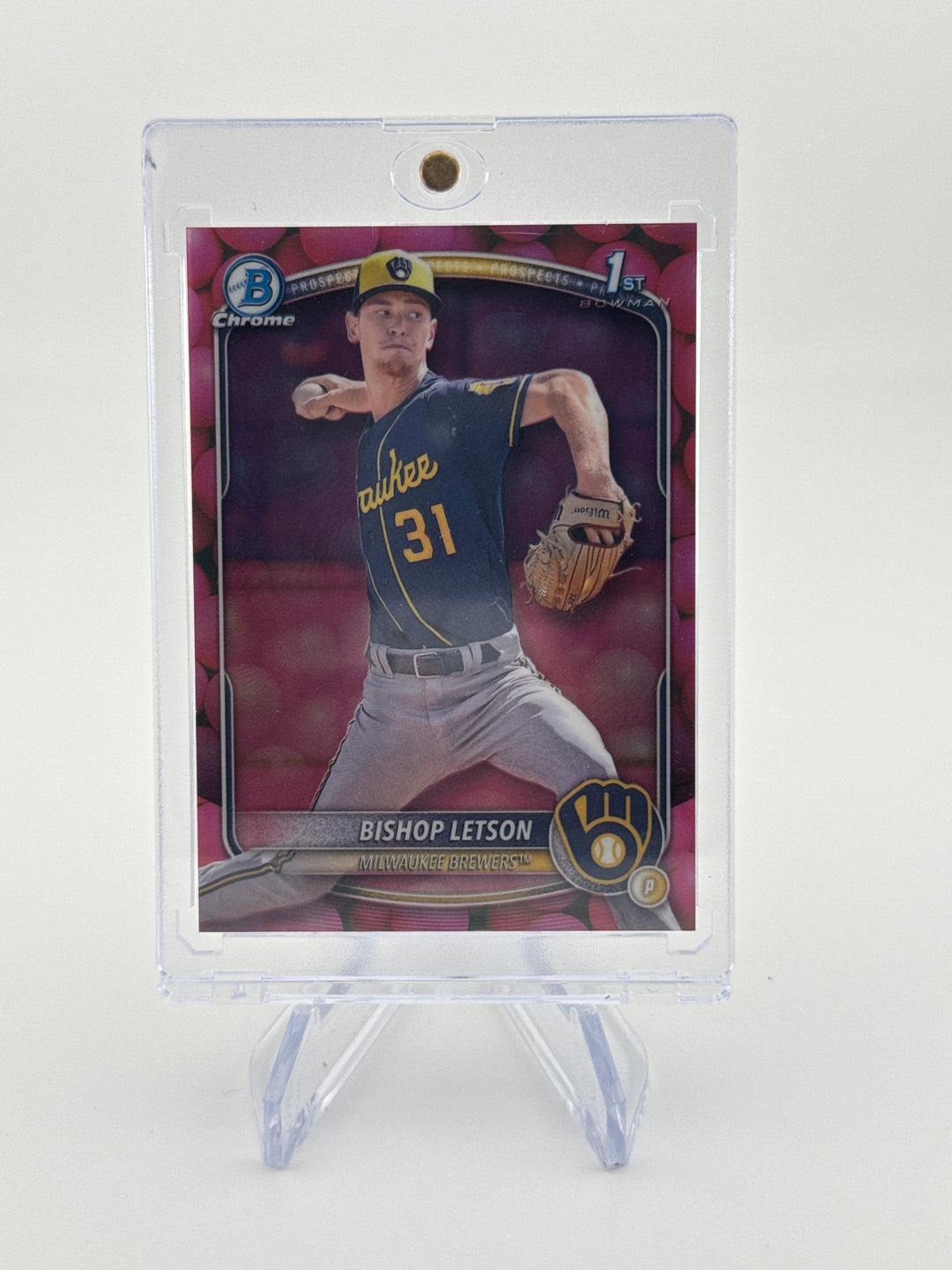 Bishop Letson 2025 Bowman Draft Chrome SSP Bubble Gum Refractor