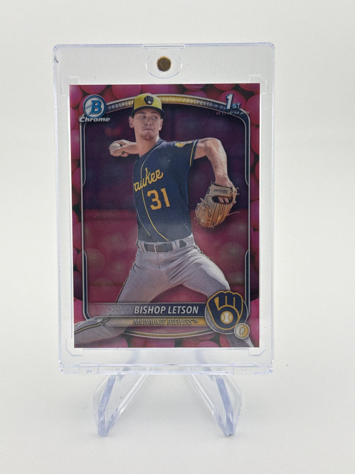 Bishop Letson 2025 Bowman Draft Chrome SSP Bubble Gum Refractor