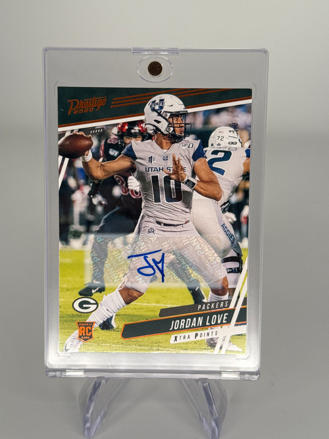Jordan Love 2020 Panini Presitge Gold Rookie Auto, 08/10