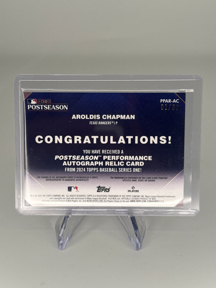 Aroldis Chapman 2024 Topps Series One Postseason Performance Auto Relic Gold, 01/50