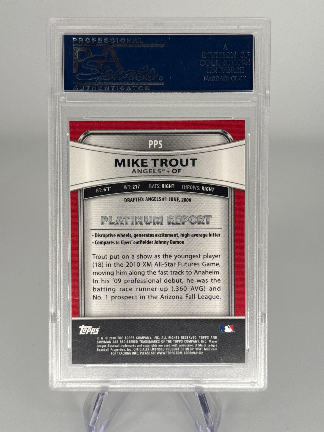 Mike Trout 2010 Bowman Platinum Prospects, PSA 10 Gem Mint