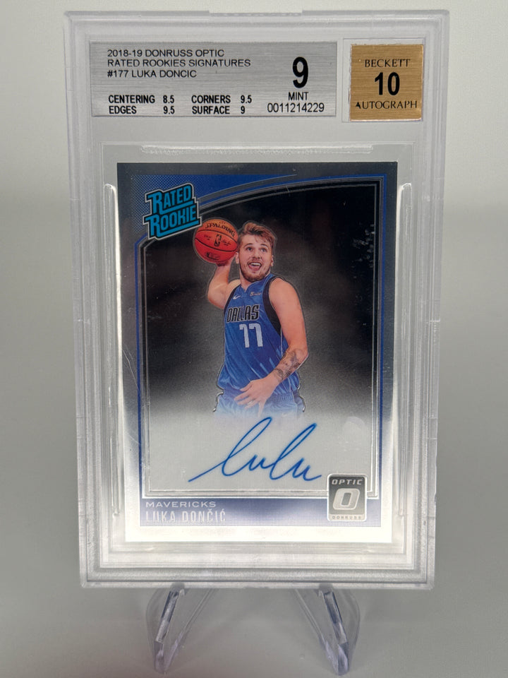 Luka Doncic 2018 Panini Donruss Optic Rated Rookie Auto, BGS 9 Mint, BGS 10 Auto