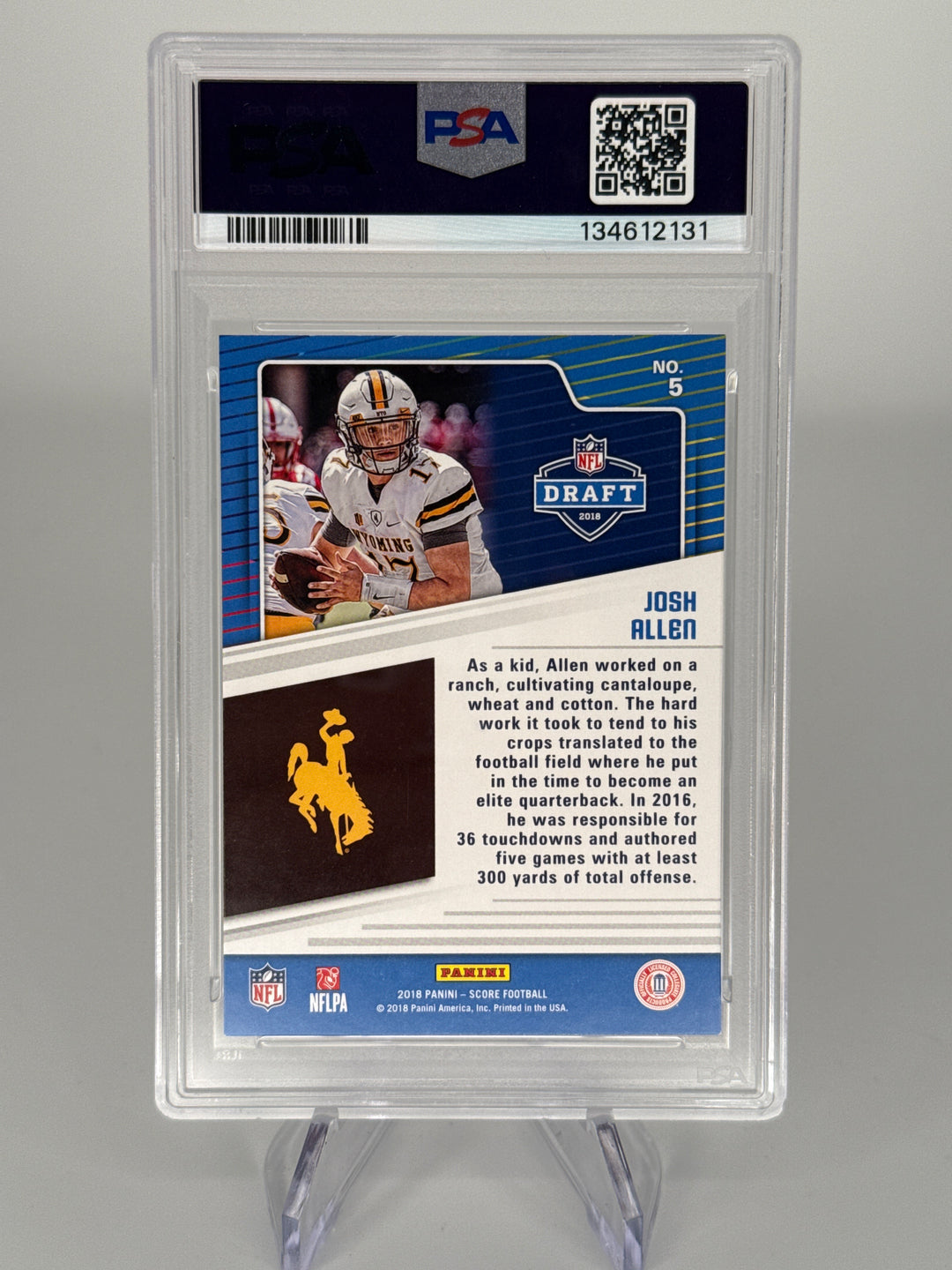 Josh Allen 2018 Panini Score NFL Draft Rookie, PSA 9 Mint
