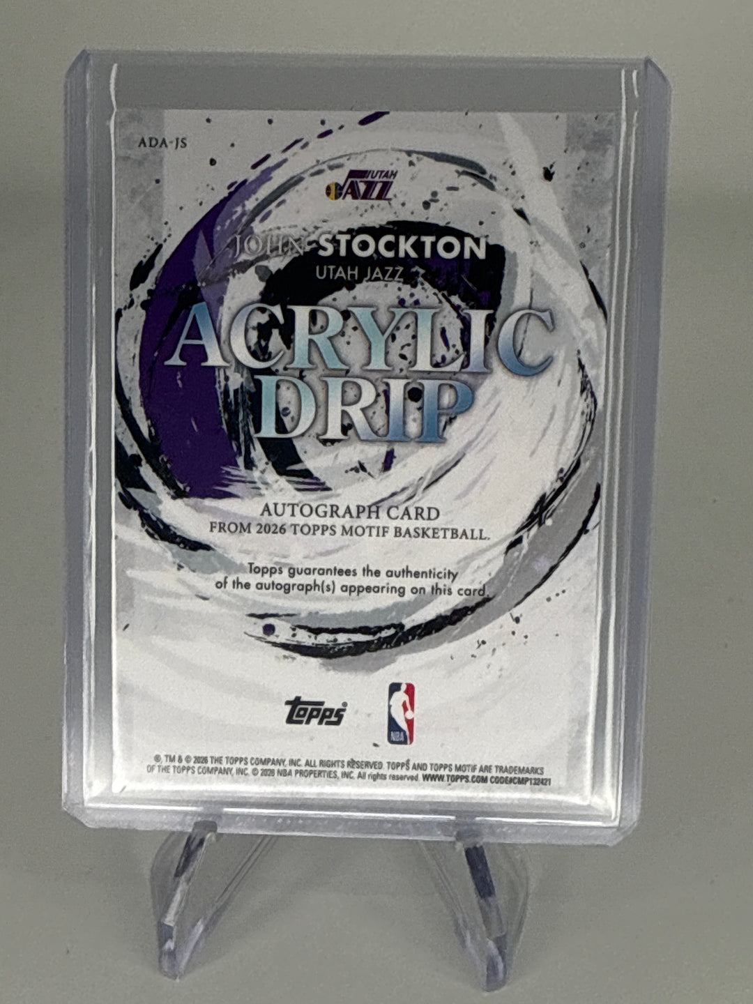 John Stockton 2026 Topps Motif Acrylic Drip Auto, 66/99