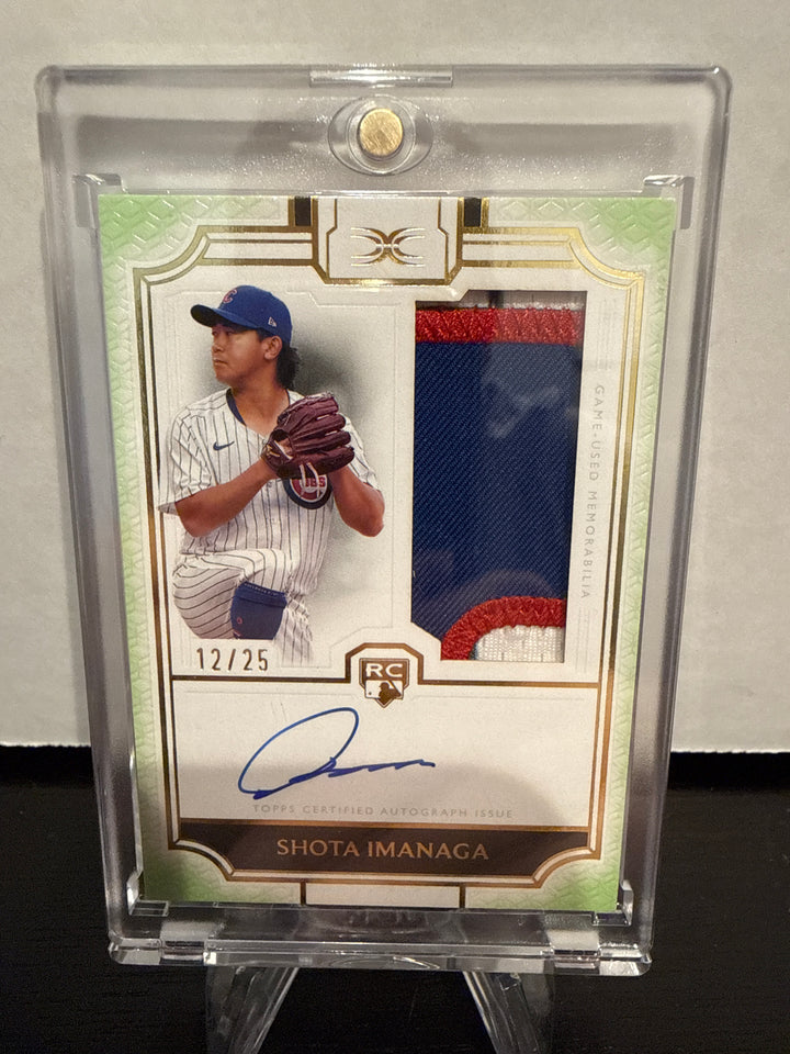 Shota Imanaga 2024 Topps Definitive Collection Rookie Patch Auto Green, 12/25