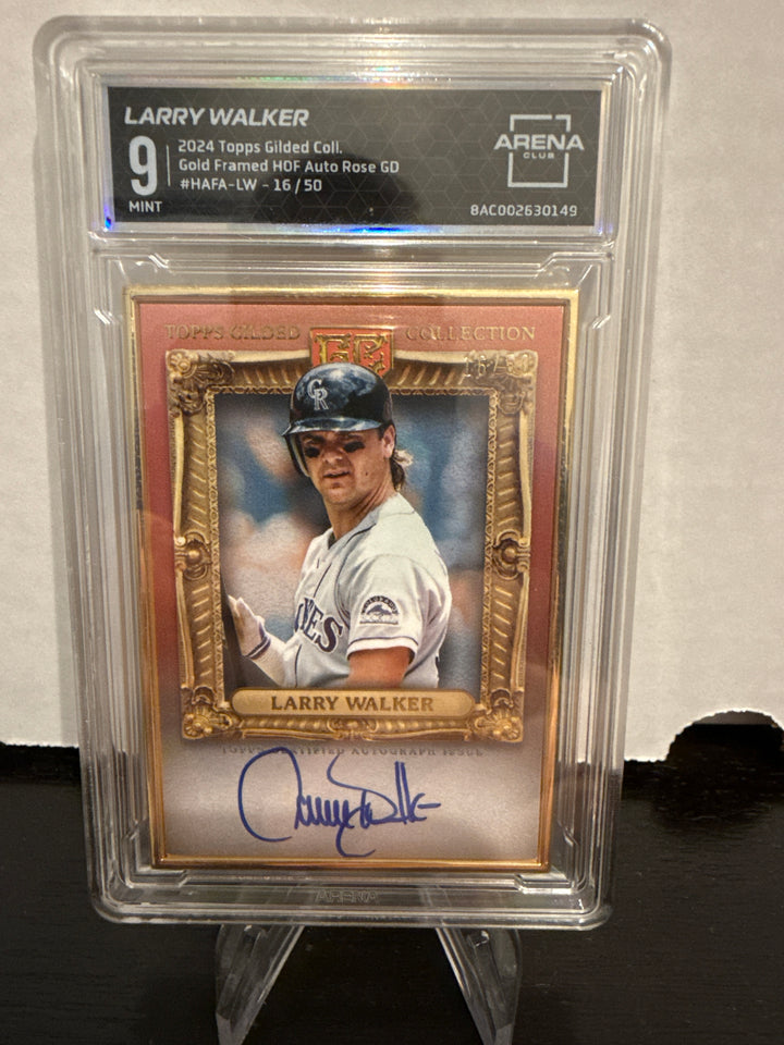 Larry Walker 2024 Topps Gilded Collection Gold Frame Auto, 16/50, Arena Club Mint 9