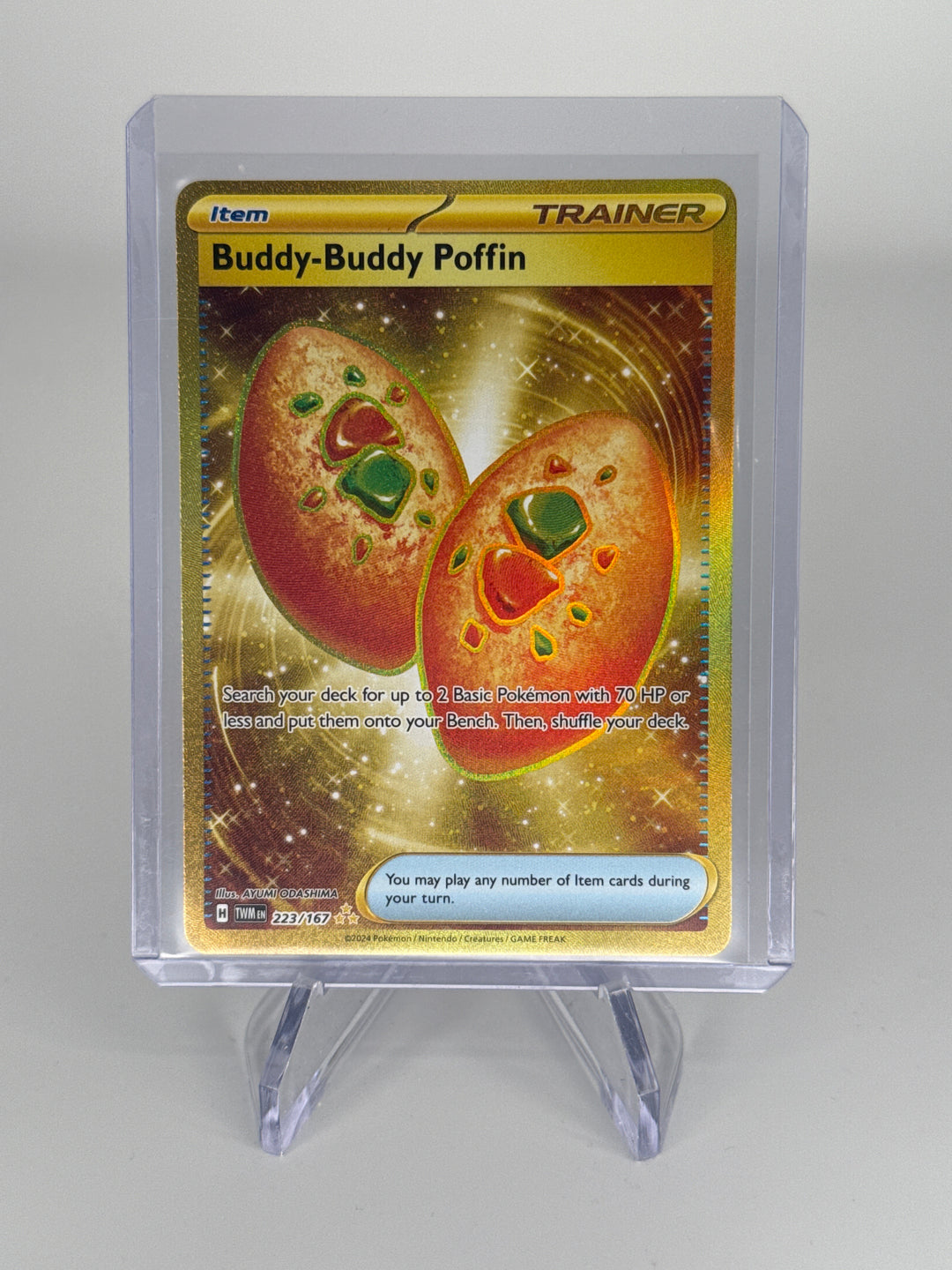 Pokemon TCG 2024 Buddy-Buddy Poffin Twighlight Masquerade Gold Secret Rare, 223/167