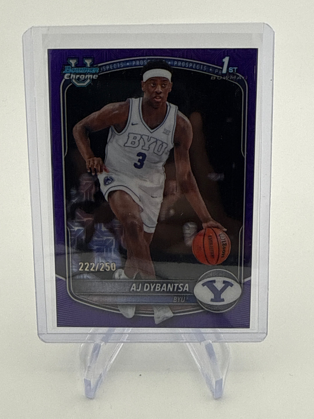 AJ Dybantsa 2025 Bowman Chrome University Purple Mojo Refractor 1st, 222/250