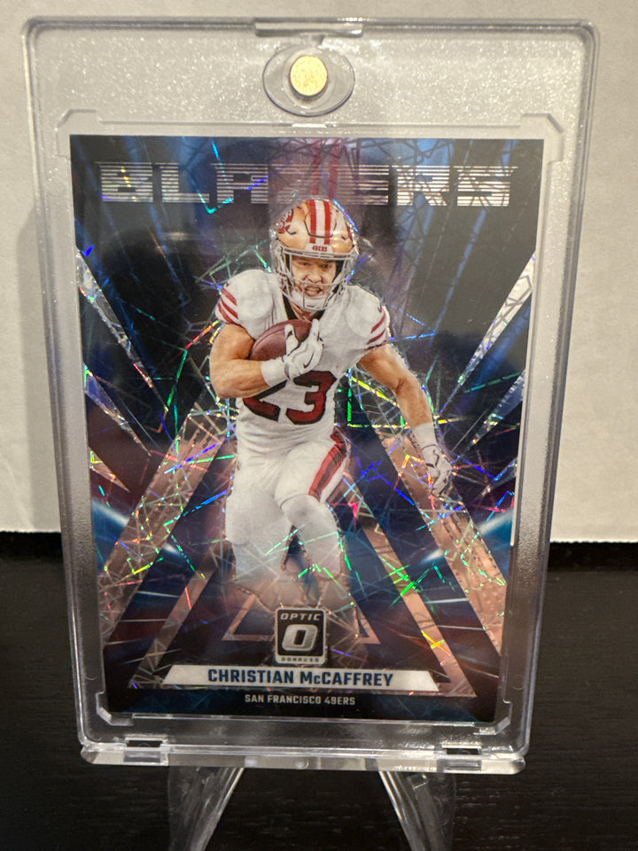 Christian McCaffrey 2023 Panini Donruss Optic Blazers SSP Case Hit