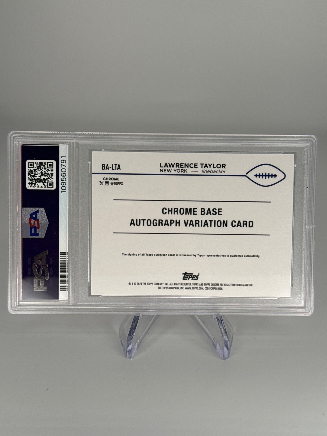 Lawrence Taylor 2024 Topps Chrome Orange Geometric Auto, 06/25, PSA 9 Mint