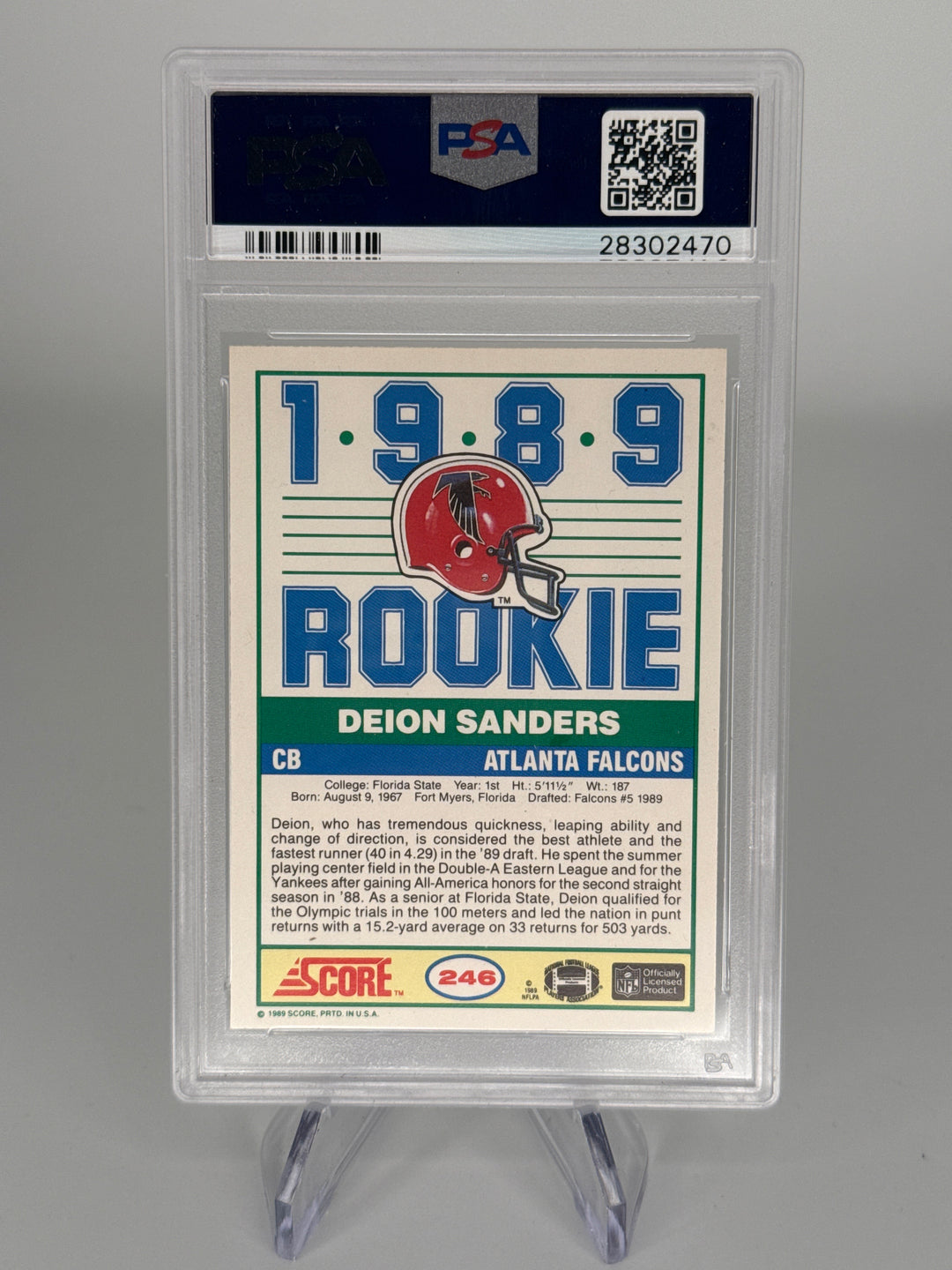 Deion Sanders 1989 Score Rookie, PSA 9 Mint
