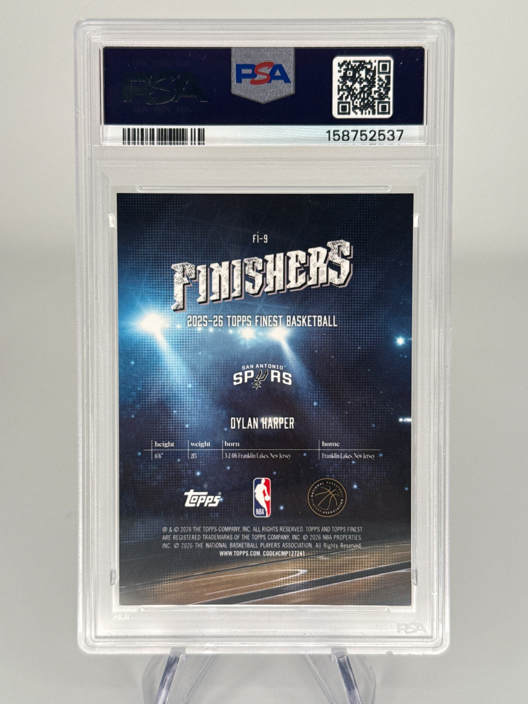 Dylan Harper 2025 Topps Finest Finishers Red Geometric Rookie Refractor, 01/10, PSA 10 Gem Mint