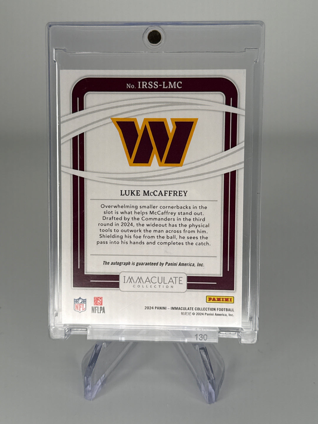 Luke McCaffrey 2024 Panini Immaculate Rookie Auto, 47/49
