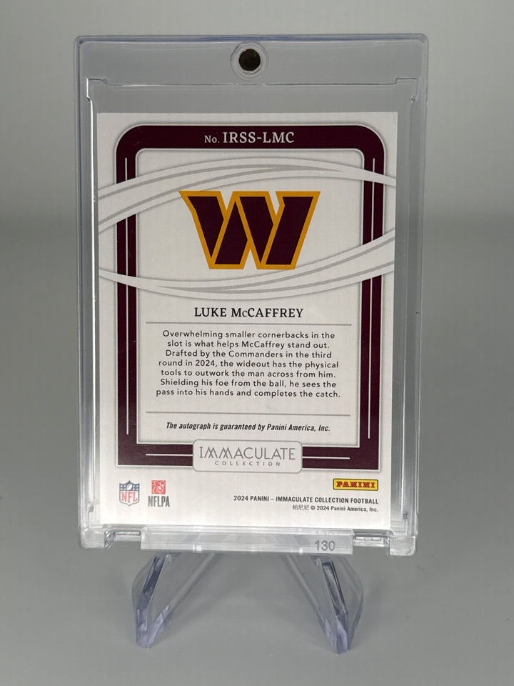 Luke McCaffrey 2024 Panini Immaculate Rookie Auto, 47/49