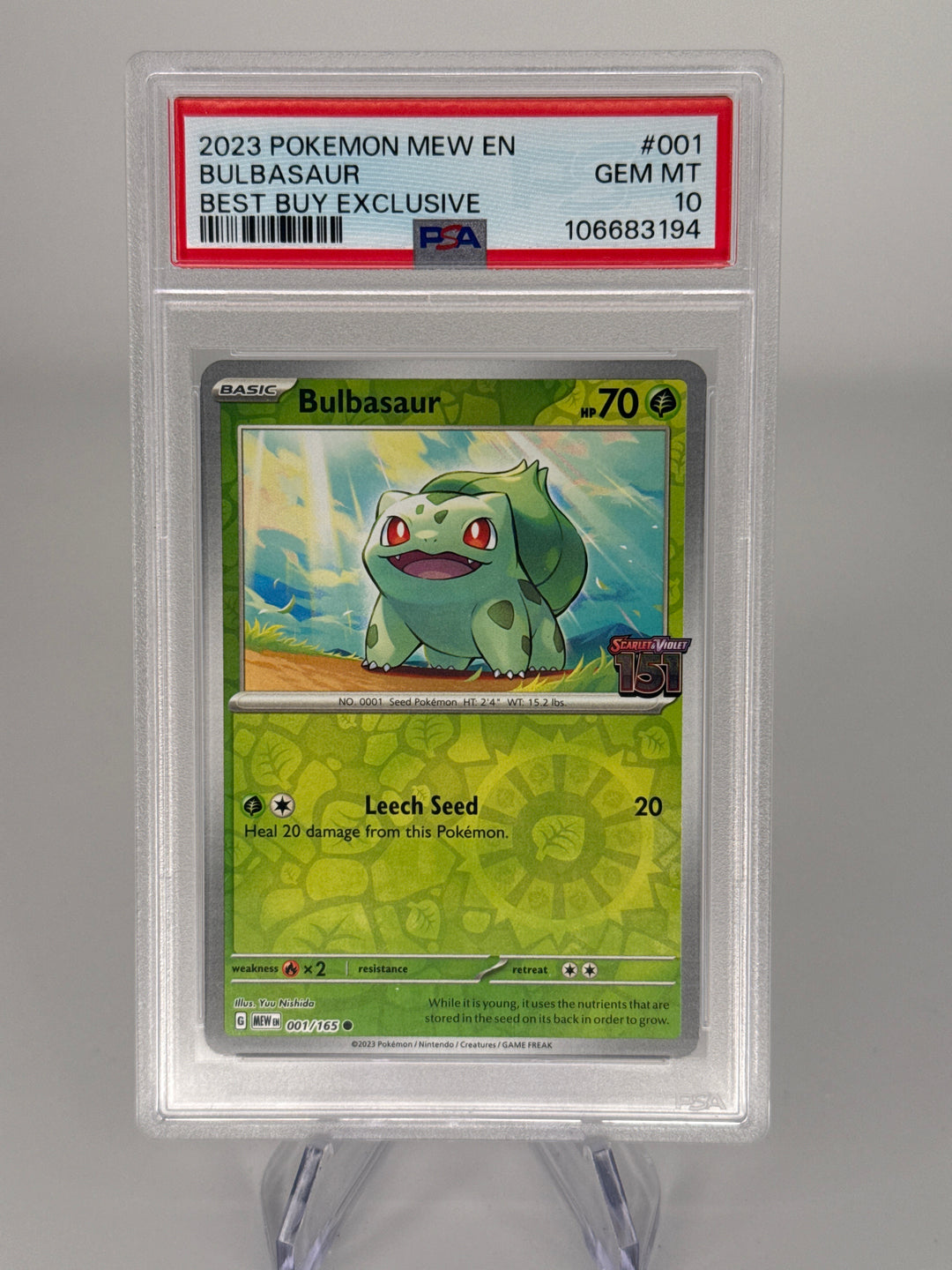 Pokemon TCG 2023 Bulbasaur Scarlet & Violet 151 Best Buy Exclusive, 001/165, PSA 10 Gem Mint