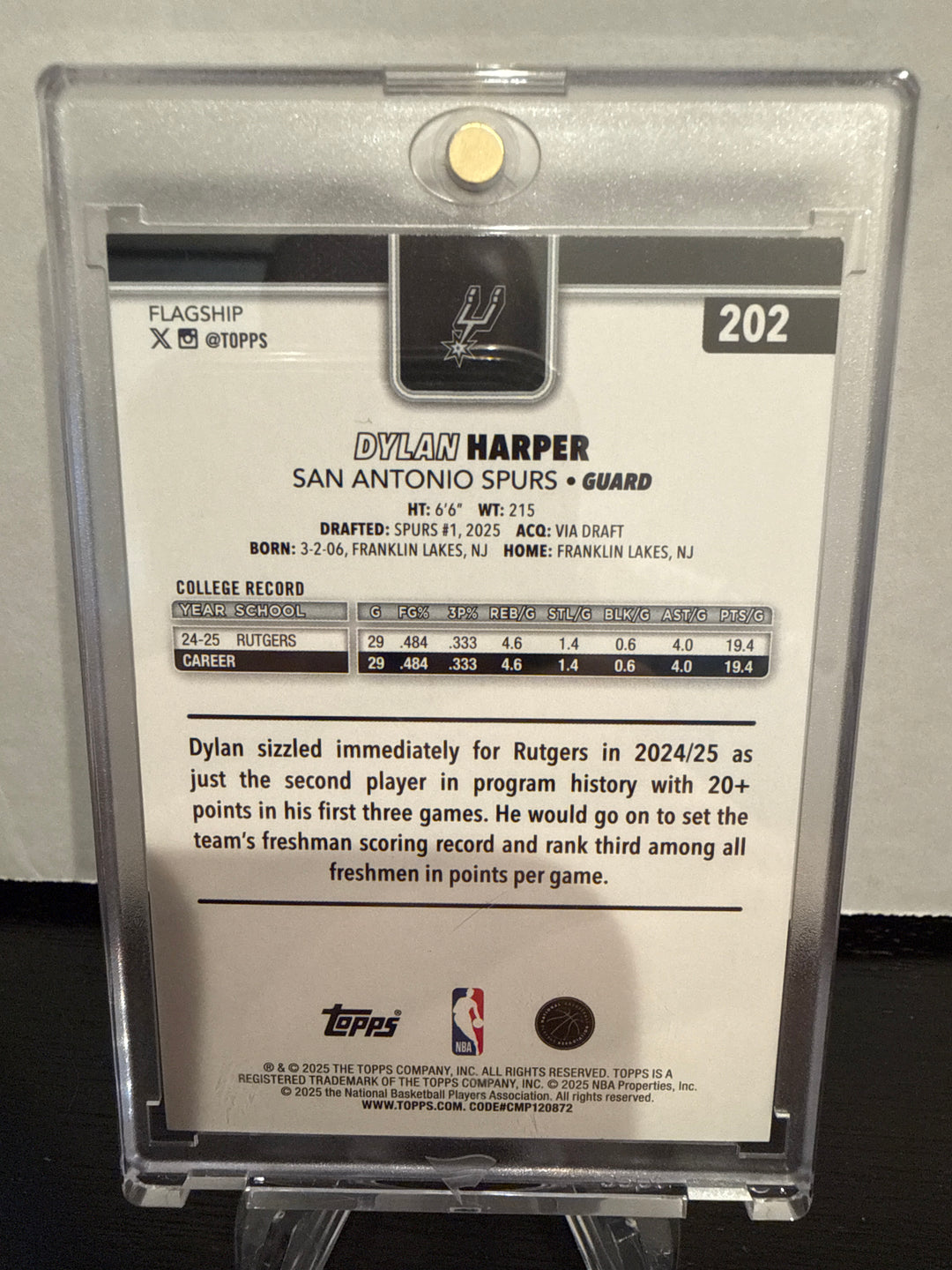 Dylan Harper 2025 Topps Basketball Gold Rainbow Rookie, 39/50