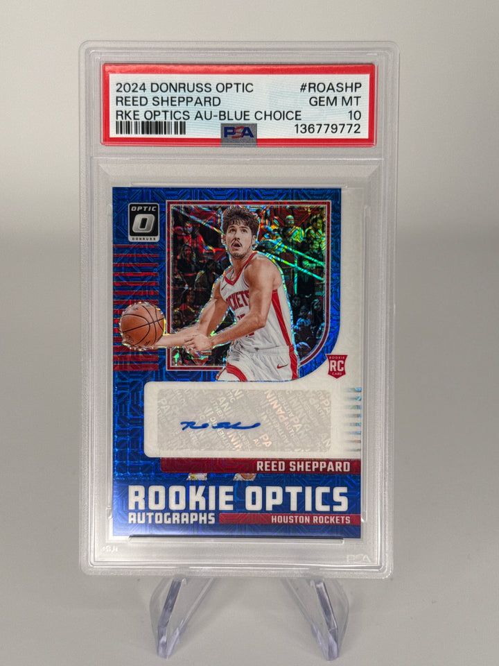 Reed Shepard 2024 Panini Donruss Optic Rookie Optics Blue Choice Auto, 03/24, PSA 10 Gem Mint