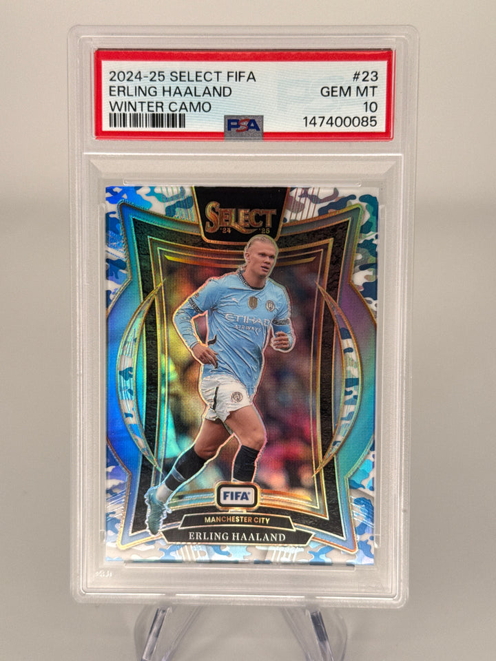 Erling Haaland 2024-2025 Panini Select FIFA Winter Camo Prizm, 05/30, PSA 10 Gem Mint
