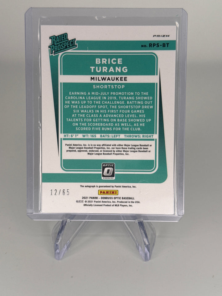 Brice Turang 2021 Panini Donruss Optic Rated Prospect Green Mojo Auto, 12/65