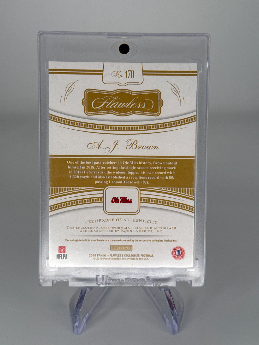 AJ Brown 2019 Panini Flawless Collegiate Rookie Patch Auto Sapphire, 15/15
