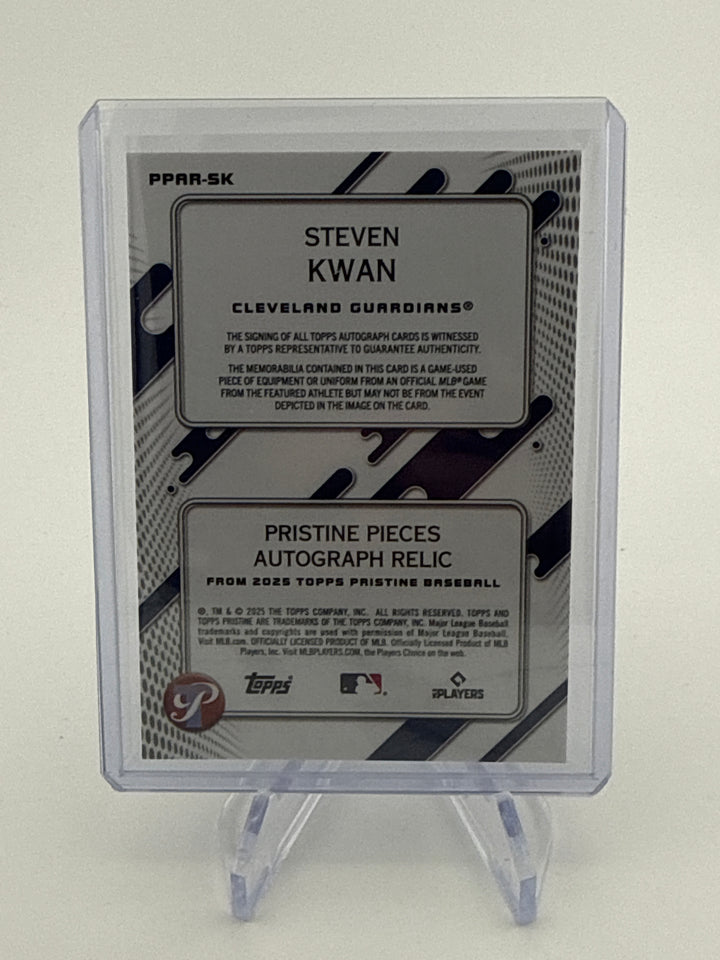 Steven Kwan 2025 Topps Pristine Auto Relic Blue, 58/75