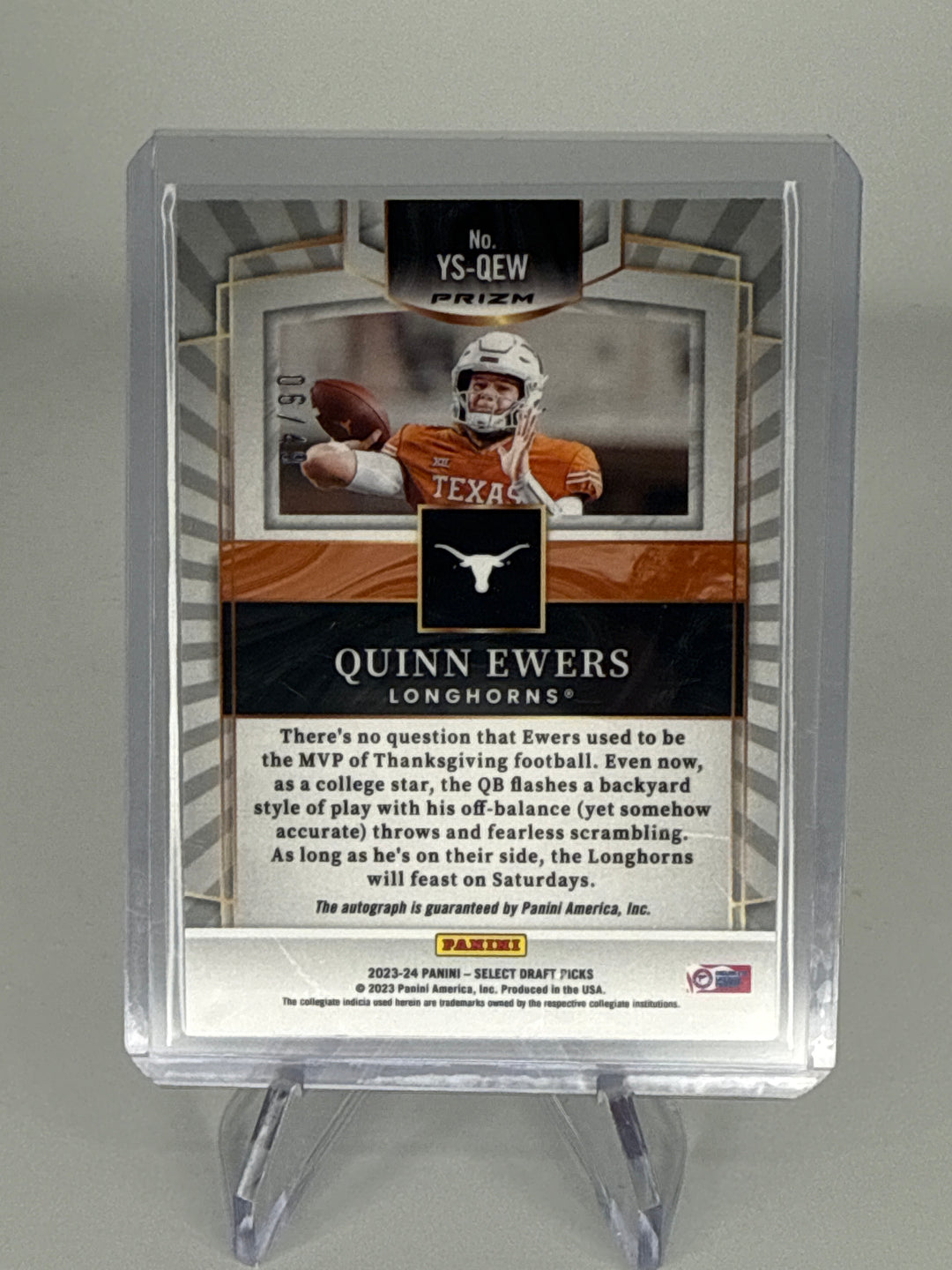 Quinn Ewers 2023 Panini Select Draft Picks Youth Explosion Orange Prizm Auto, 06/49