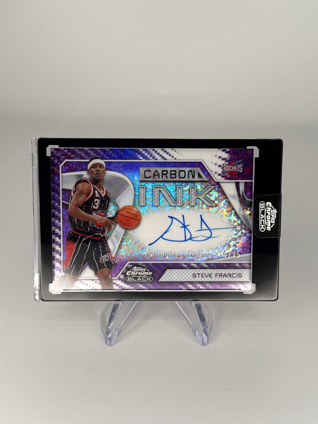 Steve Francis 2026 Topps Chrome Black Carbon Ink Purple Mini Diamond Auto, 14/75