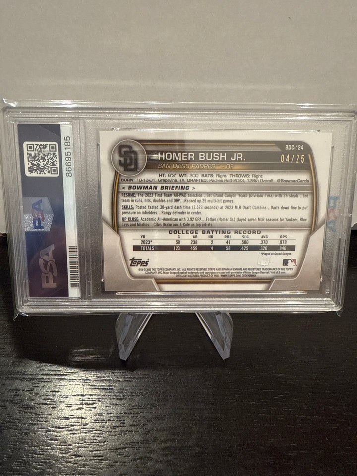 Homer Bush Jr. 2023 Bowman Chrome Sapphire 1st, Orange, 04/25, PSA 10 Gem Mint