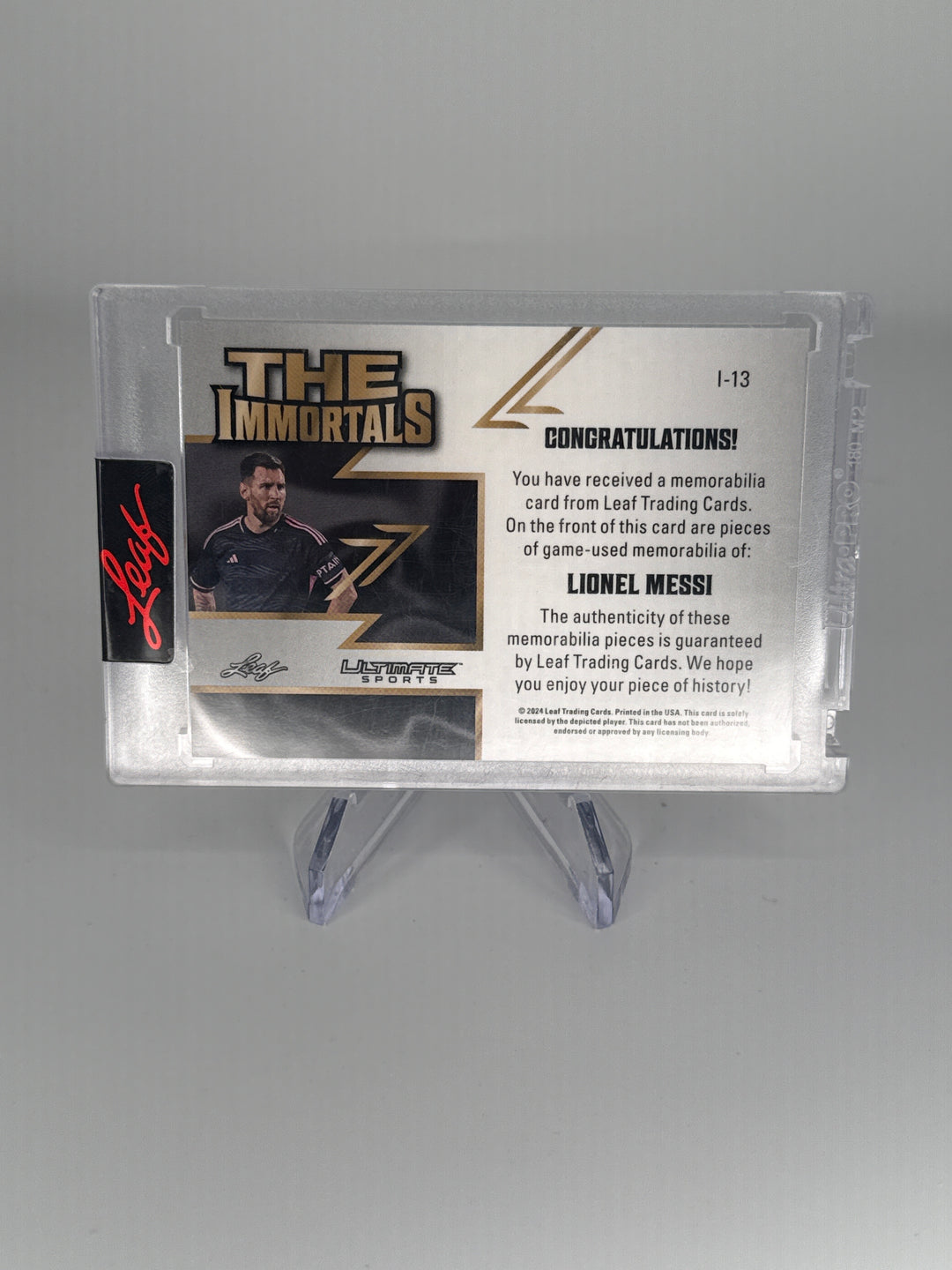 Lionel Messi 2024 Leaf Ultimate Soccer The Immortals Quad Game Used Jersey, 1/3