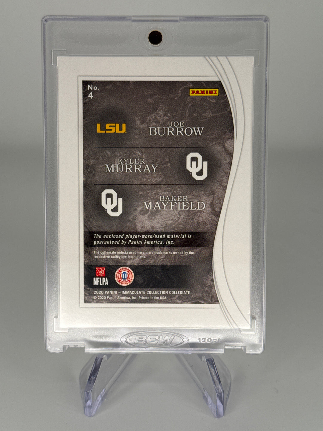 Joe Burrow/Kyler Murray/Baker Mayfield 2020 Panini Immaculate Collegiate Triple Relic, 16/99