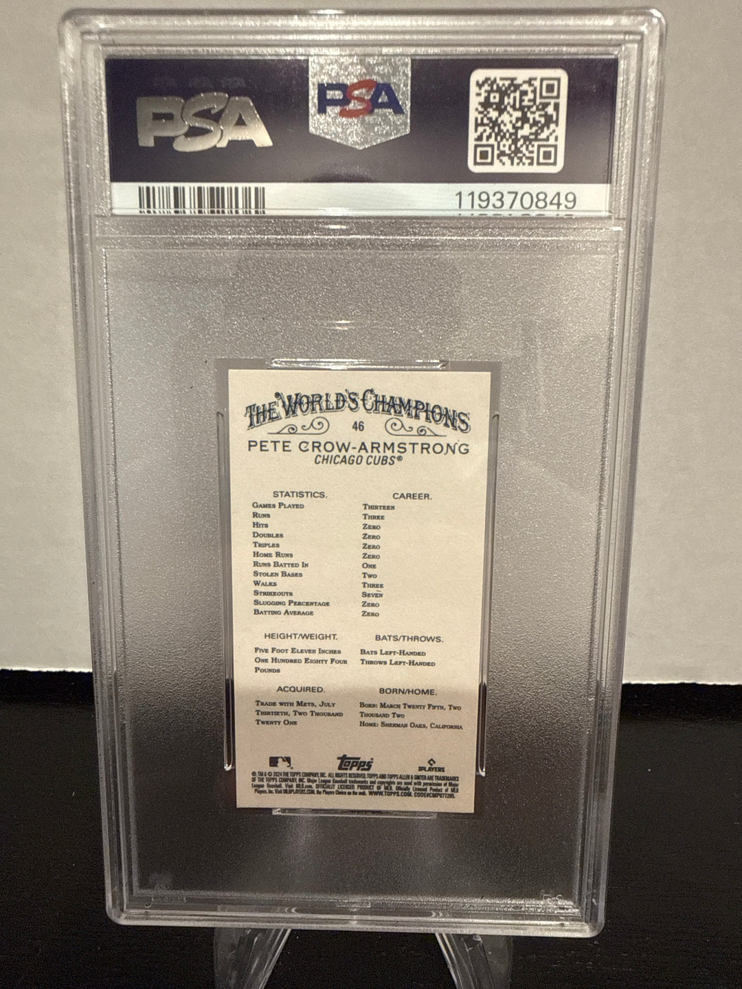 Pete Crow-Armstrong 2024 Topps Allen & Ginter Mini Gold Border Rookie, PSA 9 Mint