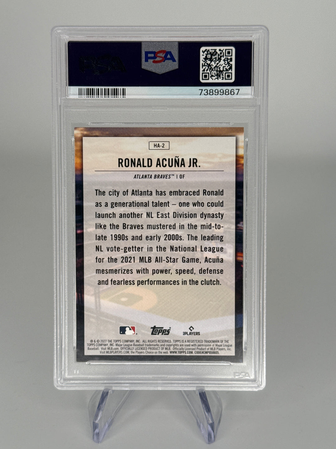 Ronald Acuna Jr. 2022 Topps Home Field Advantage SSP, PSA 9 Mint