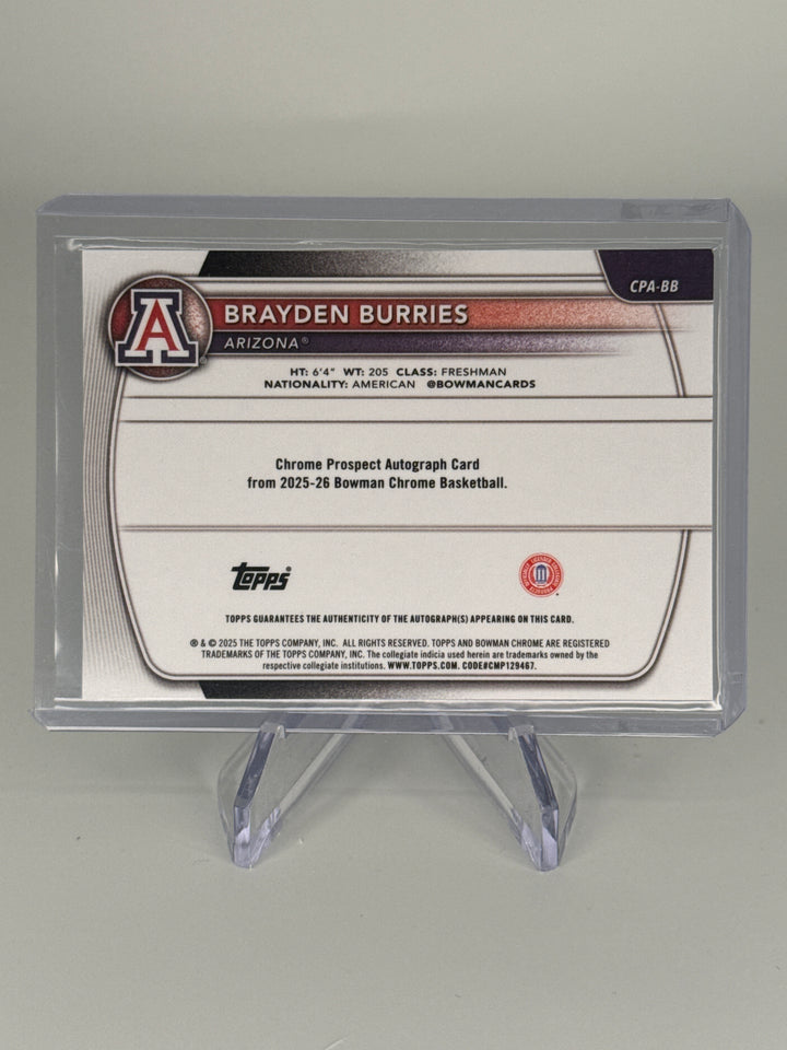 Brayden Burries 2025 Bowman Chrome University Green Shimmer Refractor 1st Auto, 84/99