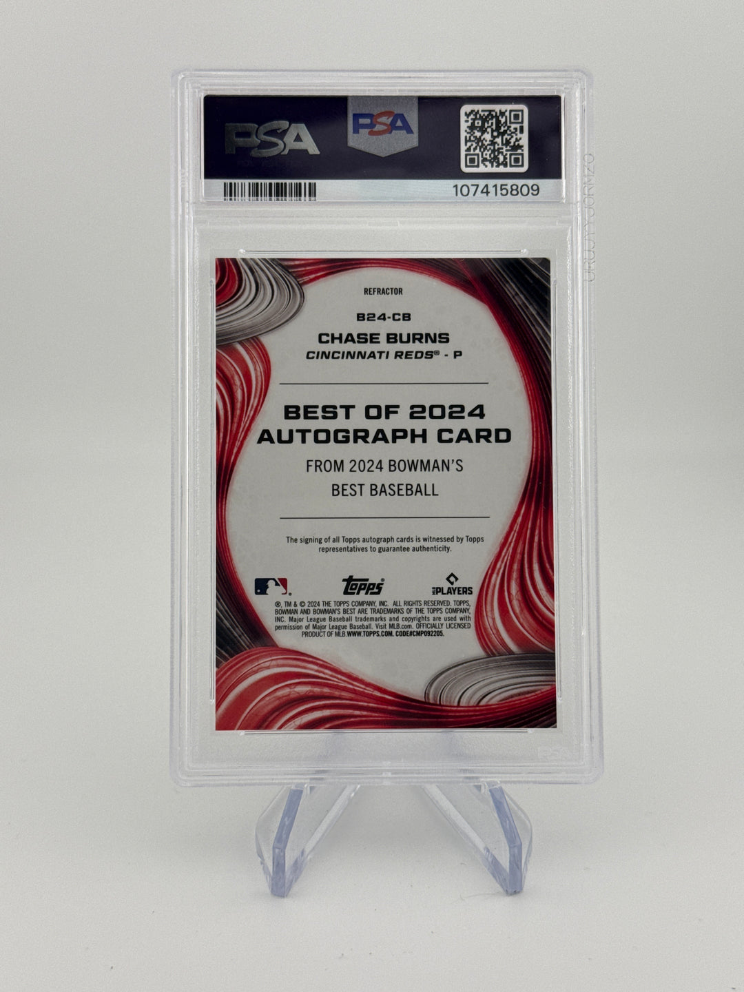 Chase Burns 2024 Bowman's Best Best of 2024 Refractor Auto, PSA 10 Gem Mint