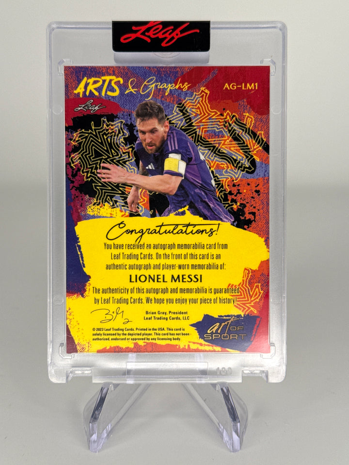 Lionel Messi 2023 Leaf Art of Sport Arts & Graphs Patch Auto, 8/10
