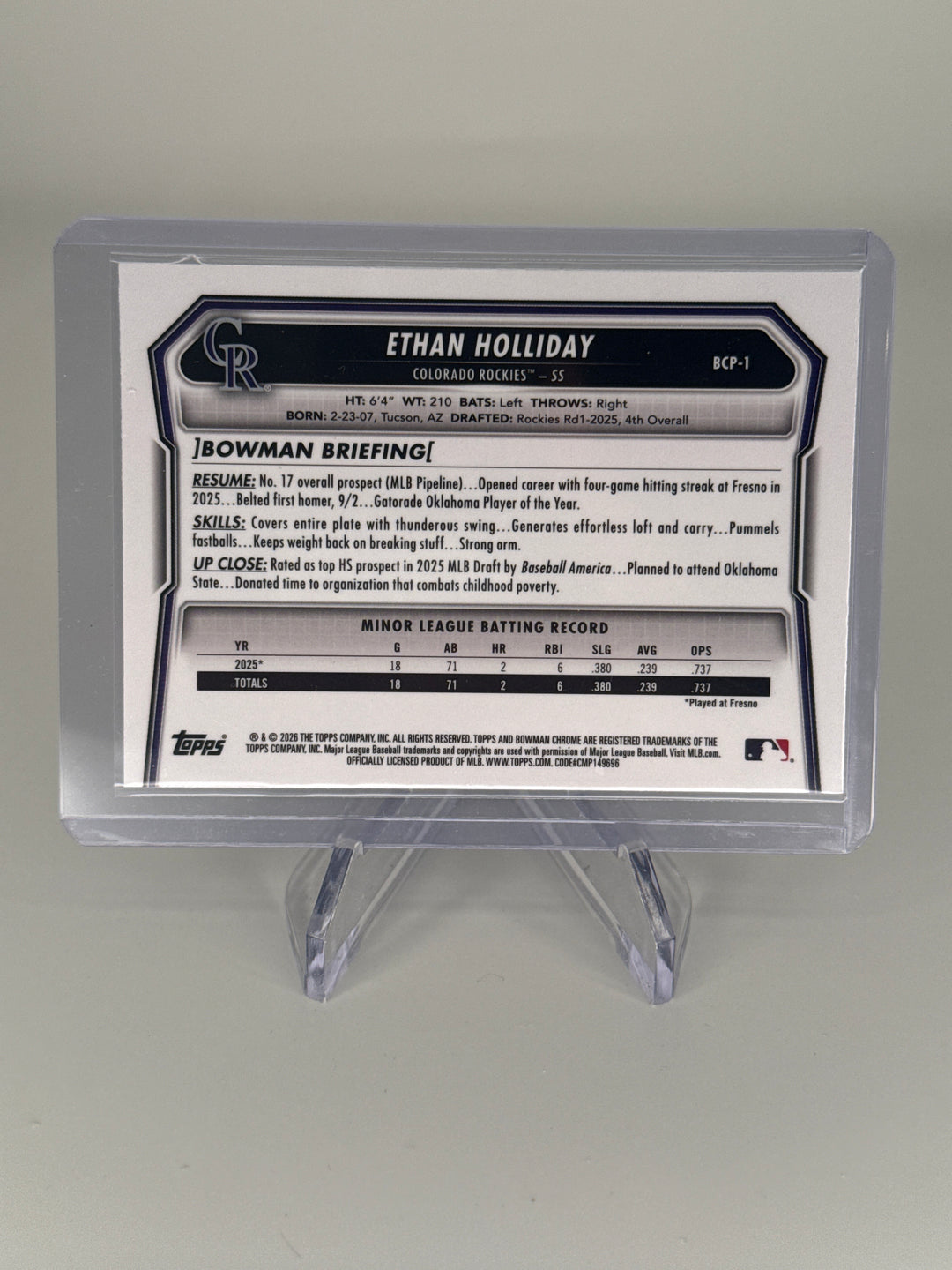Ethan Holliday 2026 Bowman Chrome Mega Box Burgundy Refractor 1st, 219/275