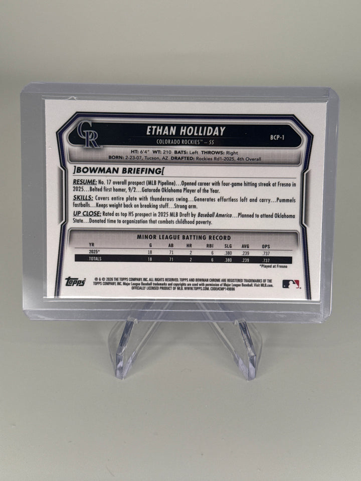 Ethan Holliday 2026 Bowman Chrome Mega Box Burgundy Refractor 1st, 219/275