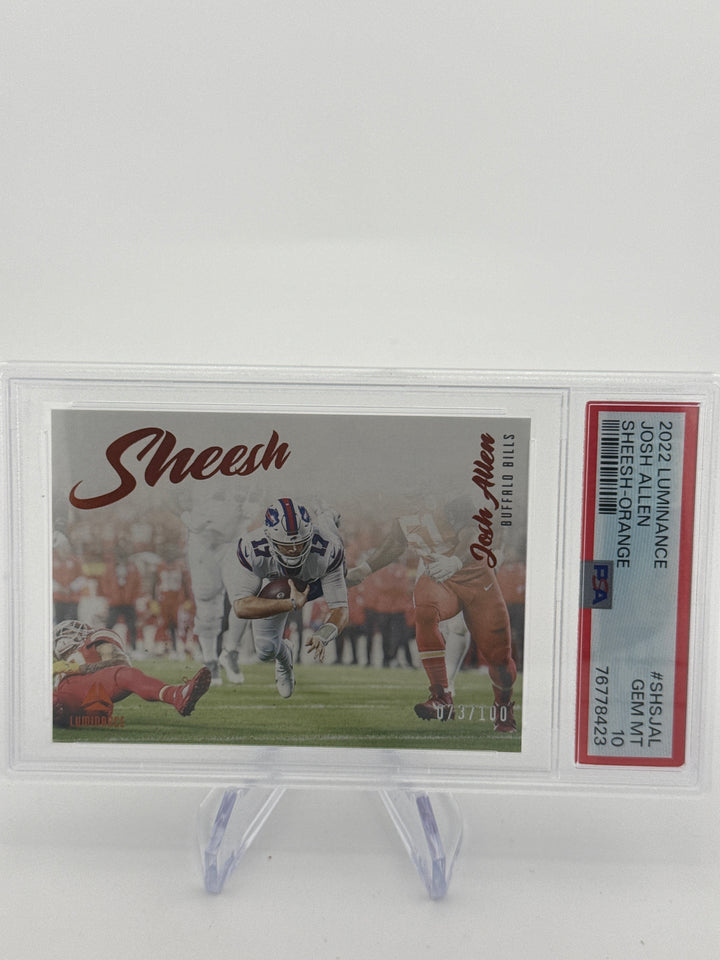 Josh Allen 2022 Panini Luminance Sheesh Orange, 073/100, PSA 10 Gem Mint